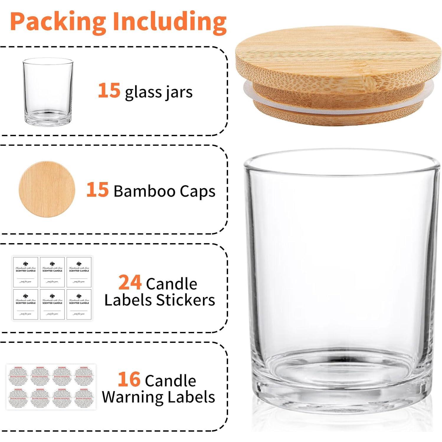 Paquete de 15 tarros de vela de vidrio SUPMIND 198ml con tapa de bambú