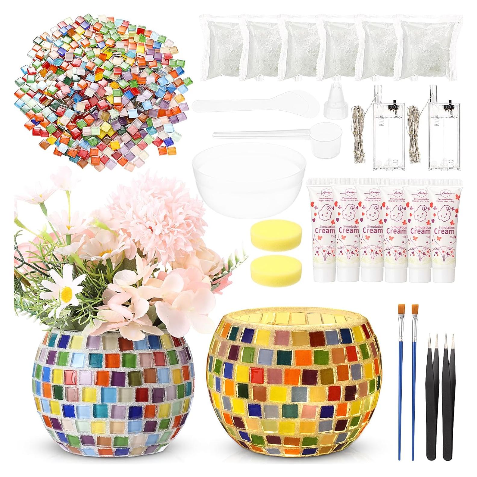 Kit de Jarrón de Vidrio Mosaico Remerry 2 Piezas con Luces LED