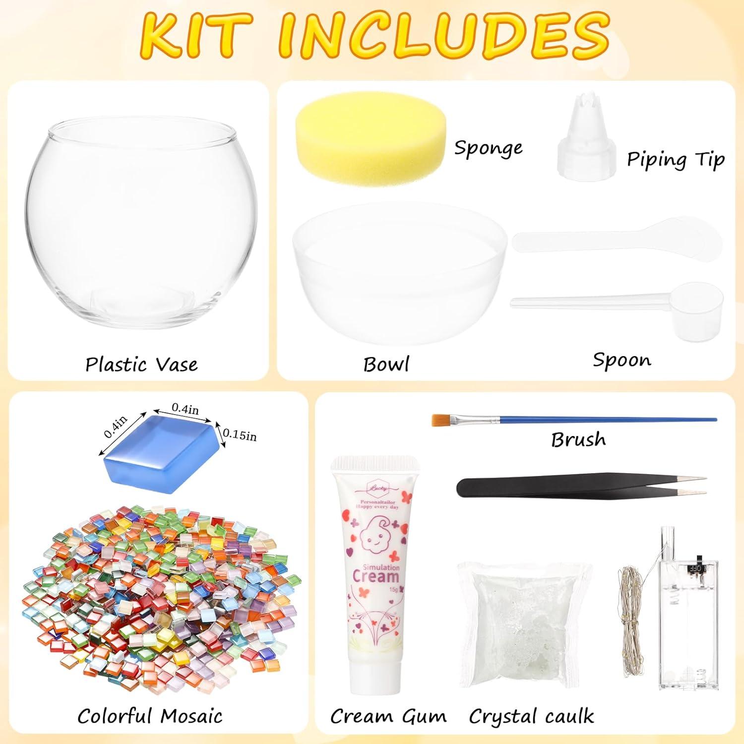 Kit de Jarrón de Vidrio Mosaico Remerry 2 Piezas con Luces LED