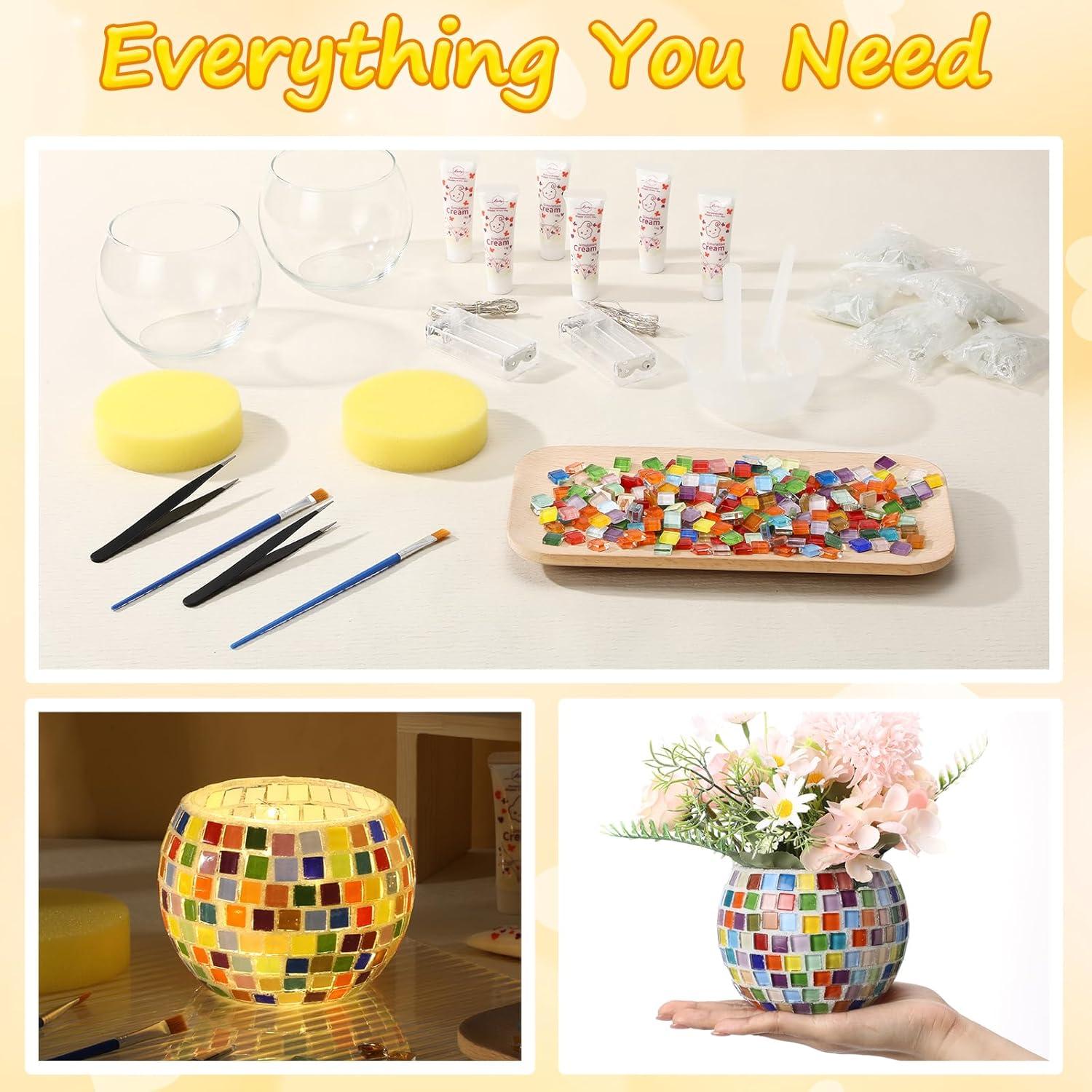 Kit de Jarrón de Vidrio Mosaico Remerry 2 Piezas con Luces LED