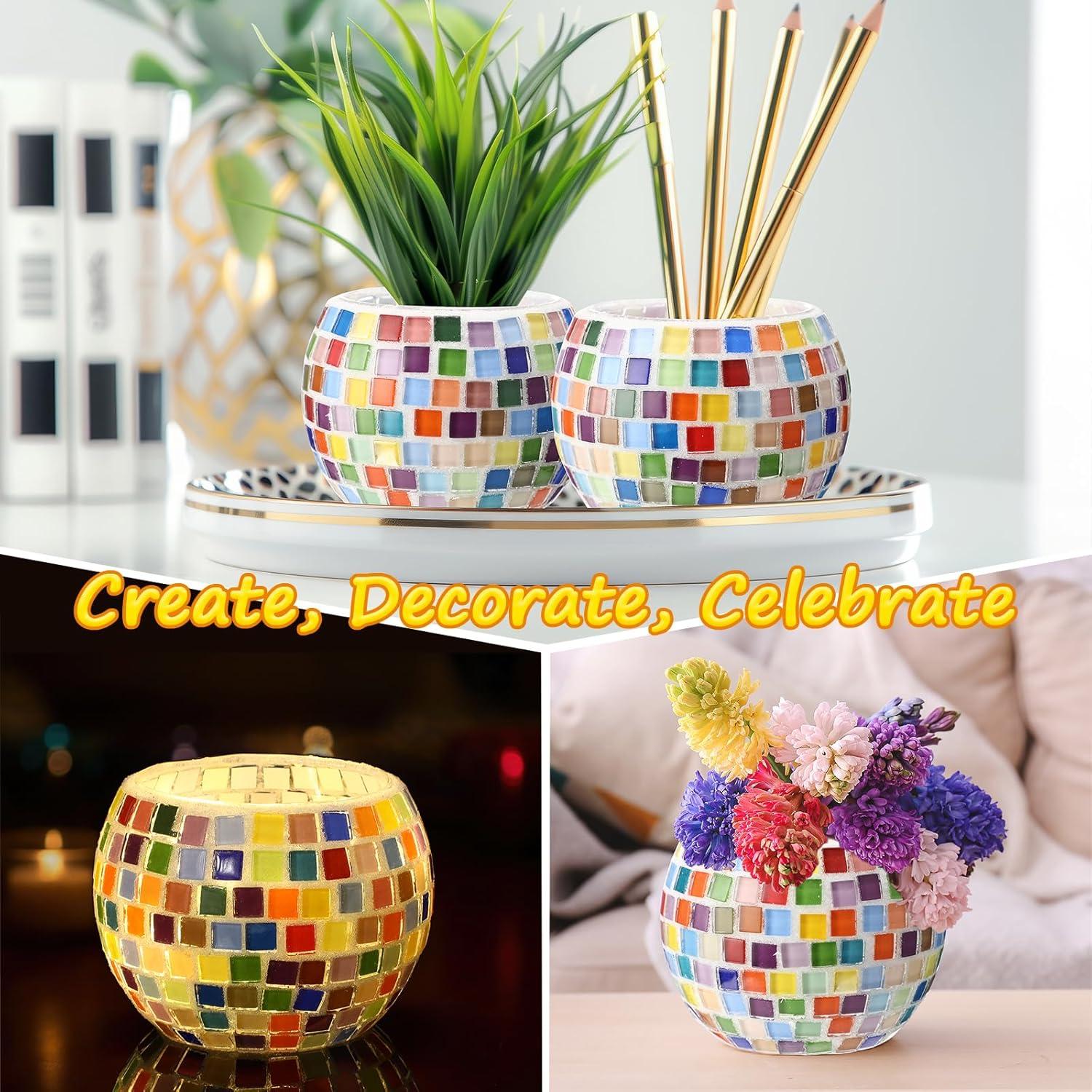 Kit de Jarrón de Vidrio Mosaico Remerry 2 Piezas con Luces LED