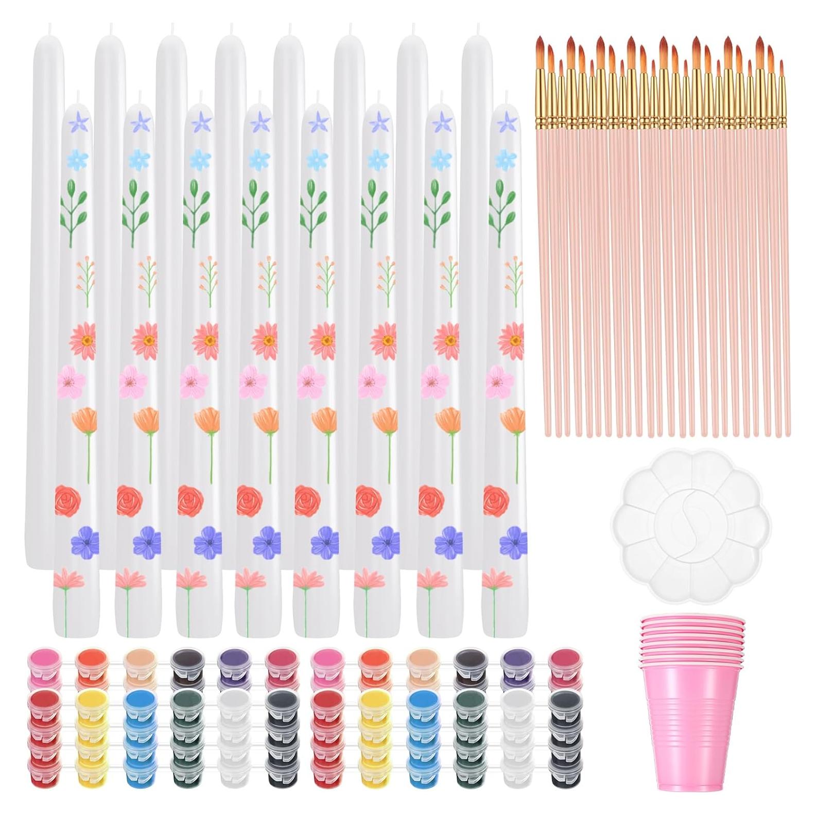 Kit de Pintura de Velas Resholder 64 Pcs - 16 Velas Blancas, 24 Pinceles, 96 Colores