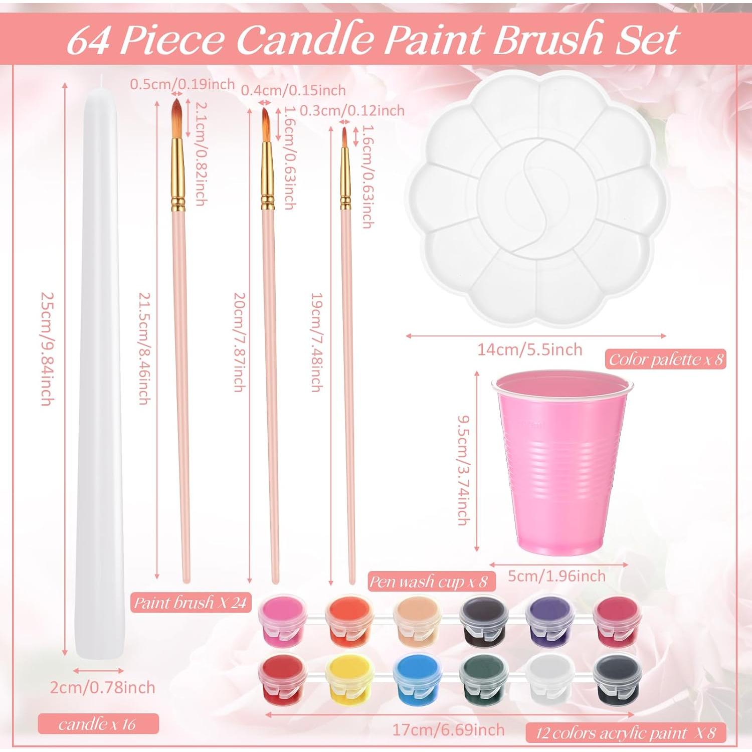 Kit de Pintura de Velas Resholder 64 Pcs - 16 Velas Blancas, 24 Pinceles, 96 Colores