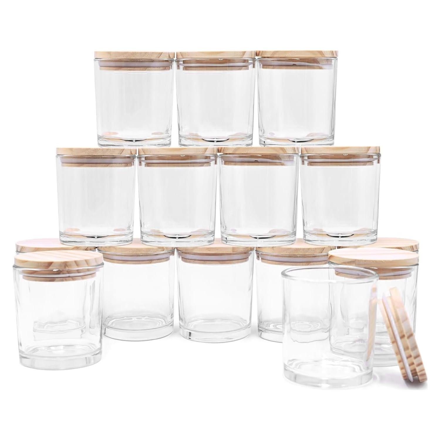 Tarros de Vela de Vidrio SHOWIN 8oz 15 Pcs con Tapa de Madera