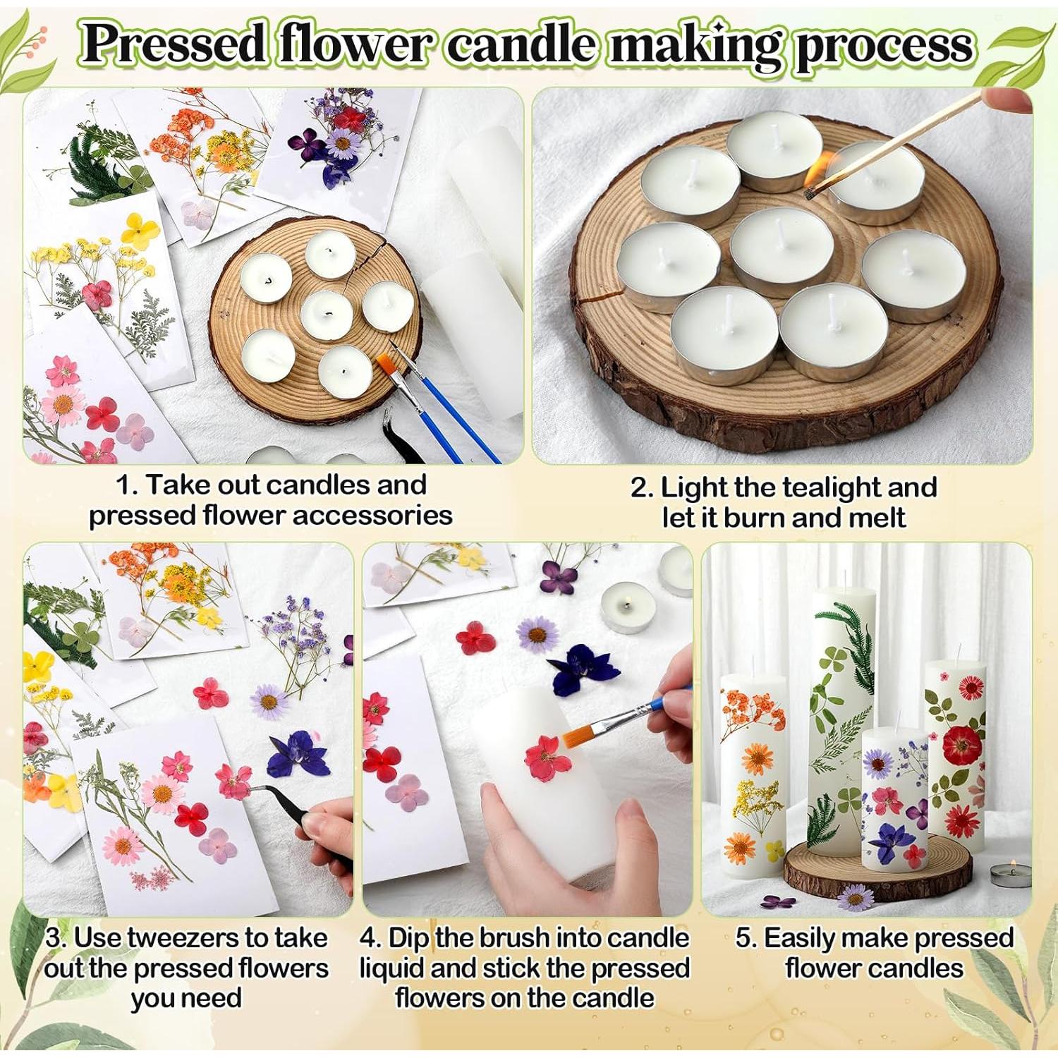 Kit de Pintura de Velas MTLEE 24 Piezas con Flores Secas