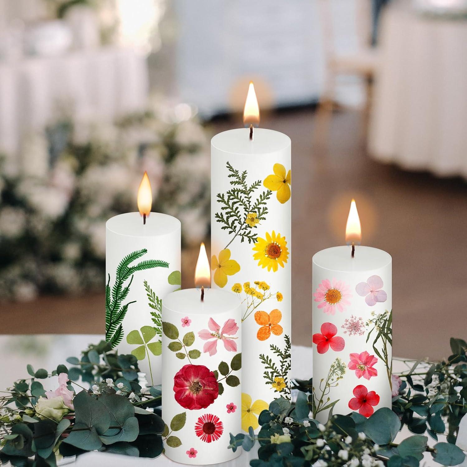 Kit de Pintura de Velas MTLEE 24 Piezas con Flores Secas