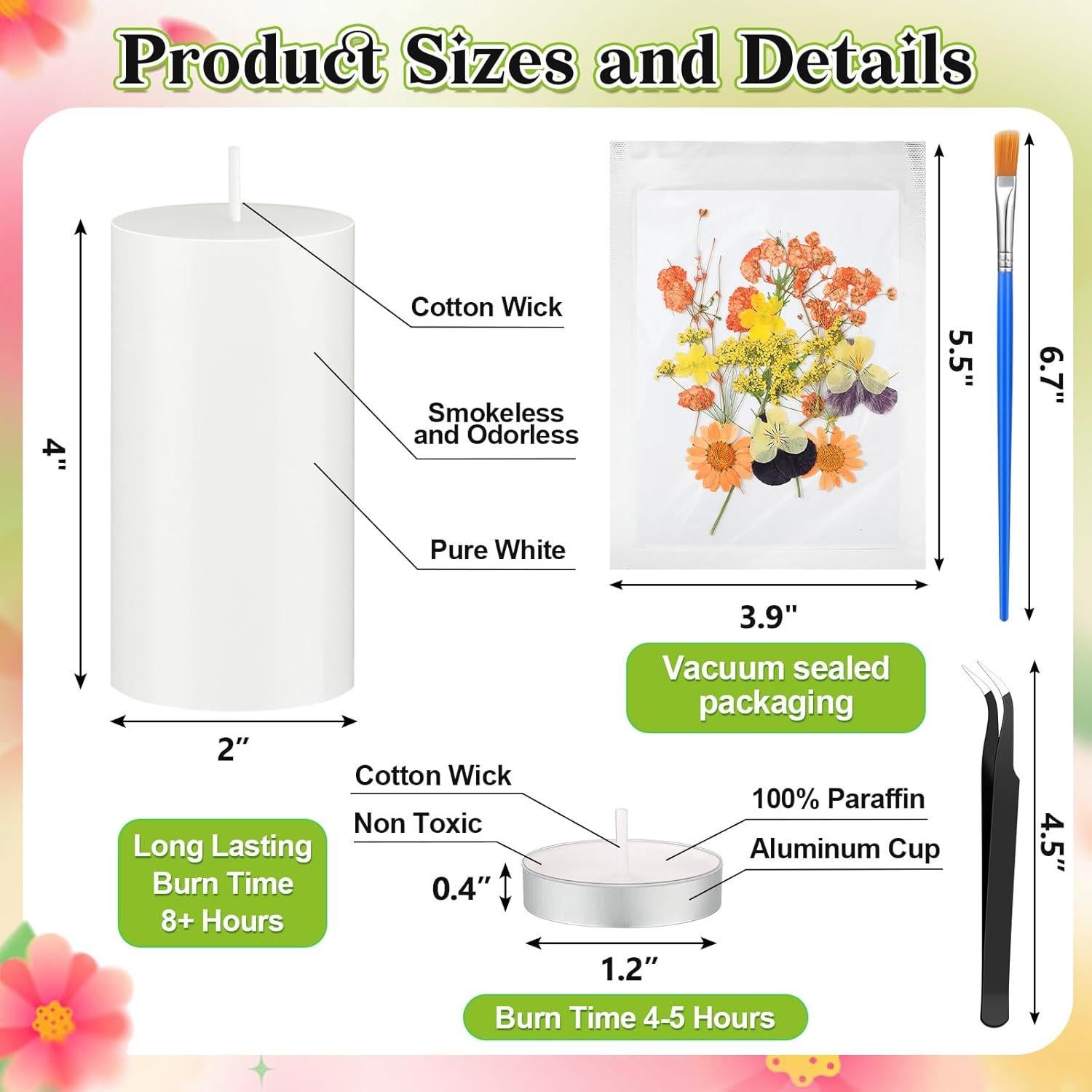 Kit de Pintura de Velas MTLEE 24 Piezas con Flores Secas