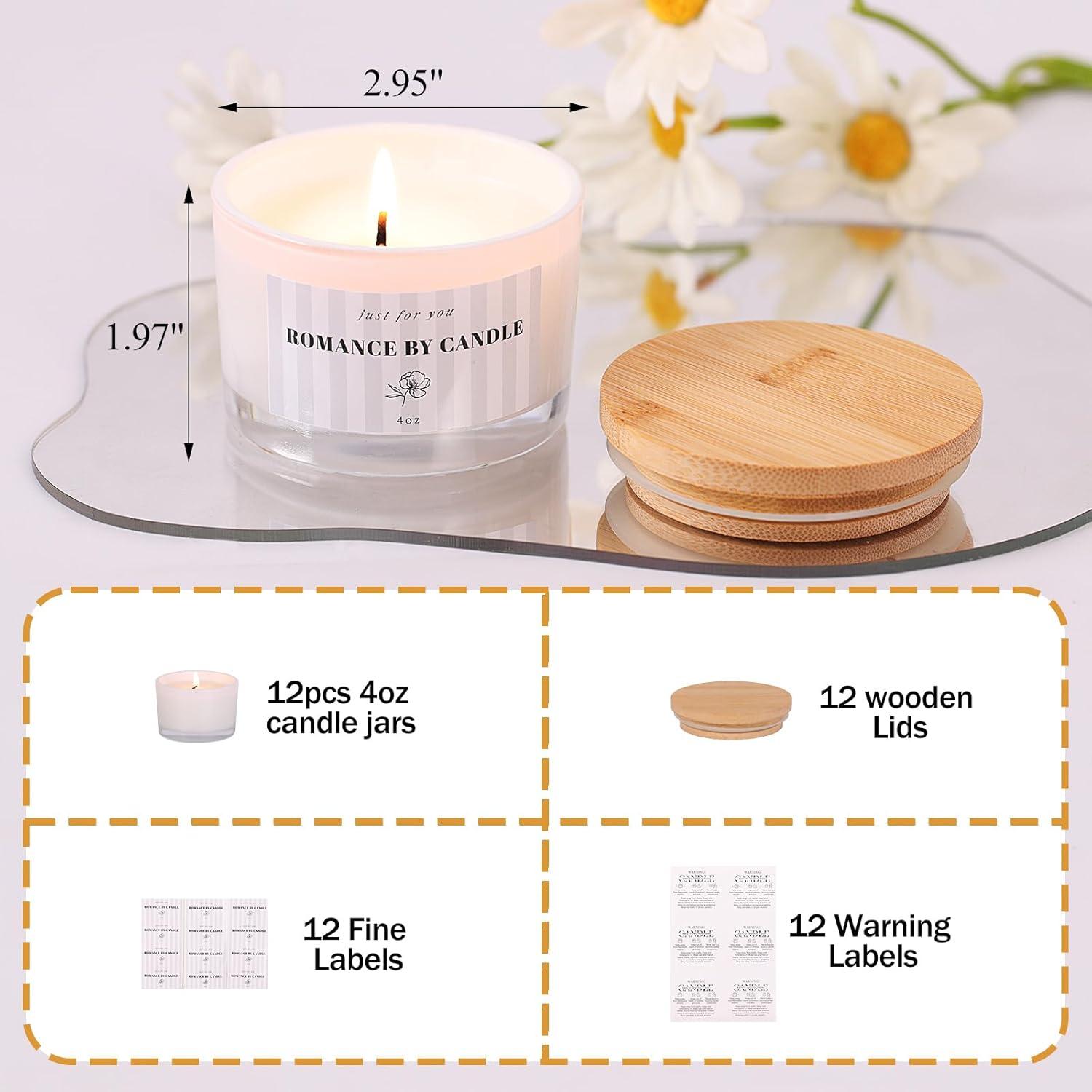 12 Tarros de Vidrio para Hacer Velas 4oz REISEN con Accesorios