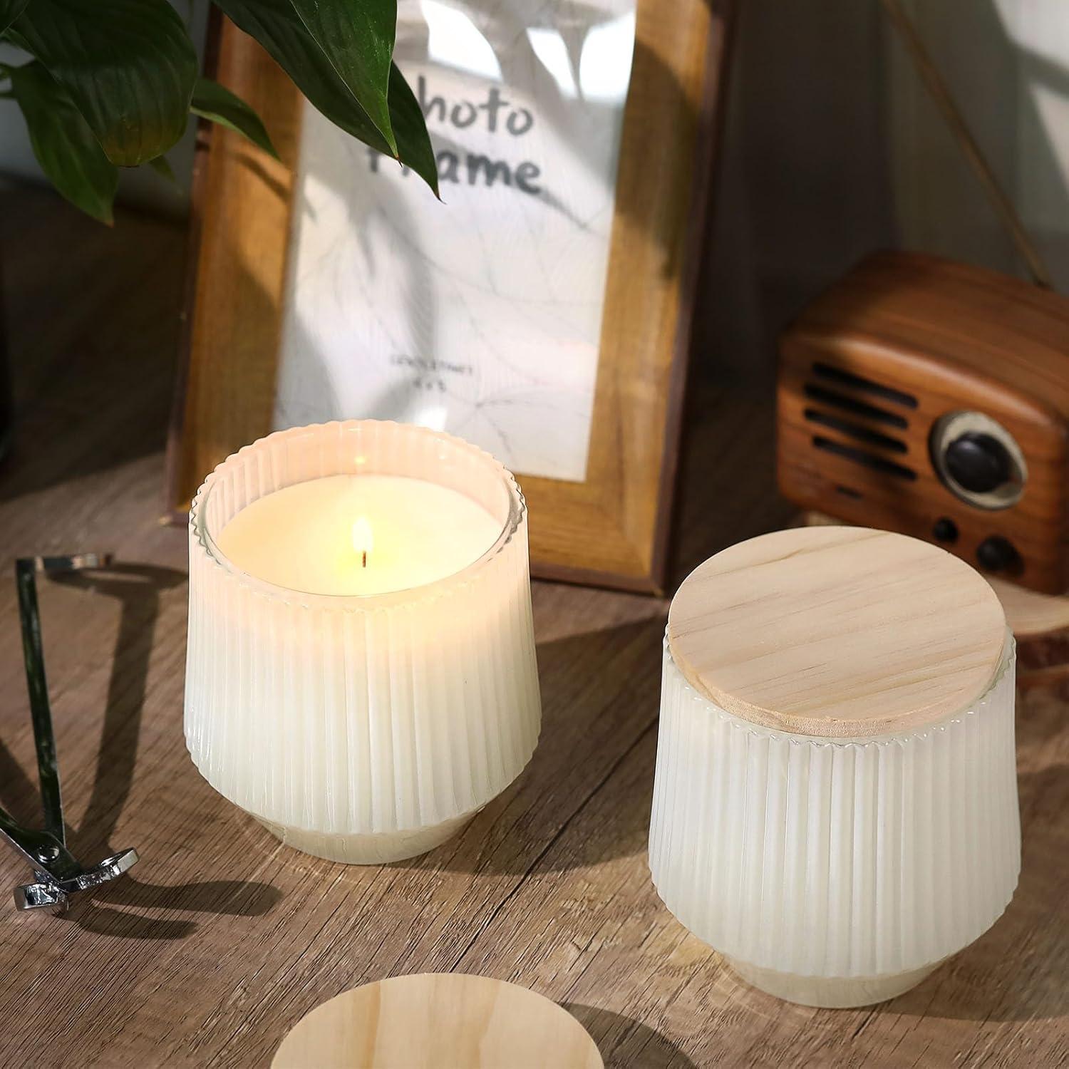 Tarros de Velas Blancos Simeitol 13 oz - 6 Tarros de Vidrio con Tapa de Bambú