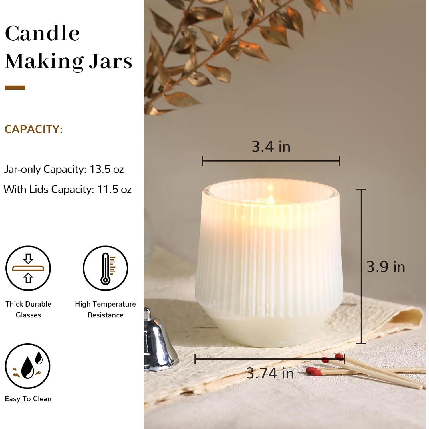 Tarros de Velas Blancos Simeitol 13 oz - 6 Tarros de Vidrio con Tapa de Bambú