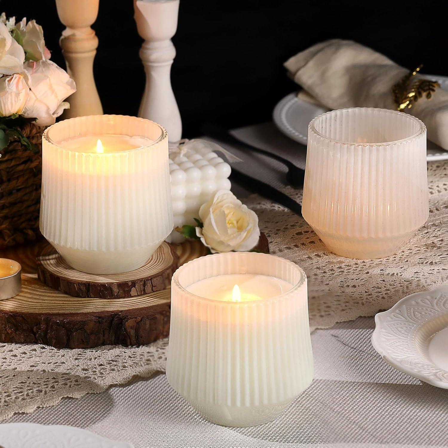 Tarros de Velas Blancos Simeitol 13 oz - 6 Tarros de Vidrio con Tapa de Bambú