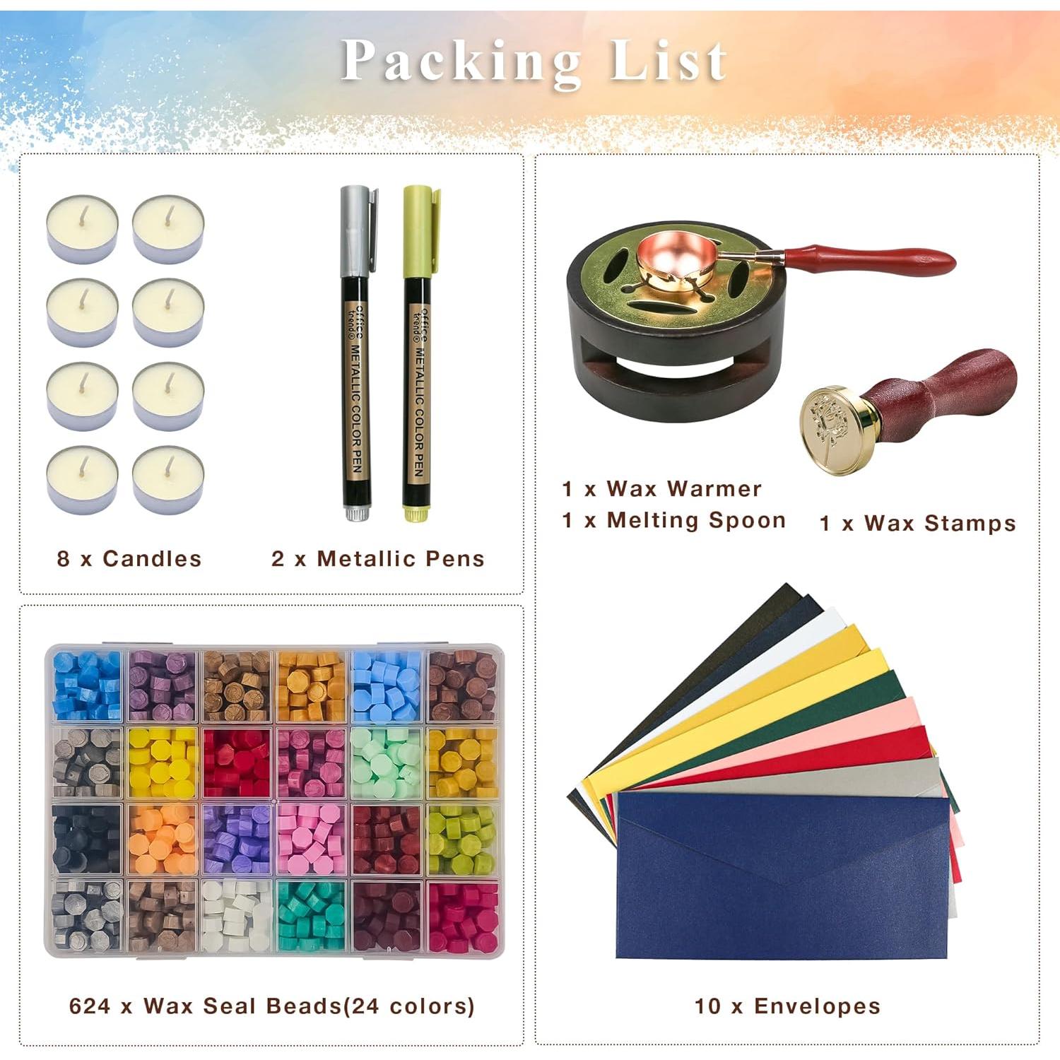 Kit de Sello de Cera TRINIDa 624 Pcs 24 Colores para DIY