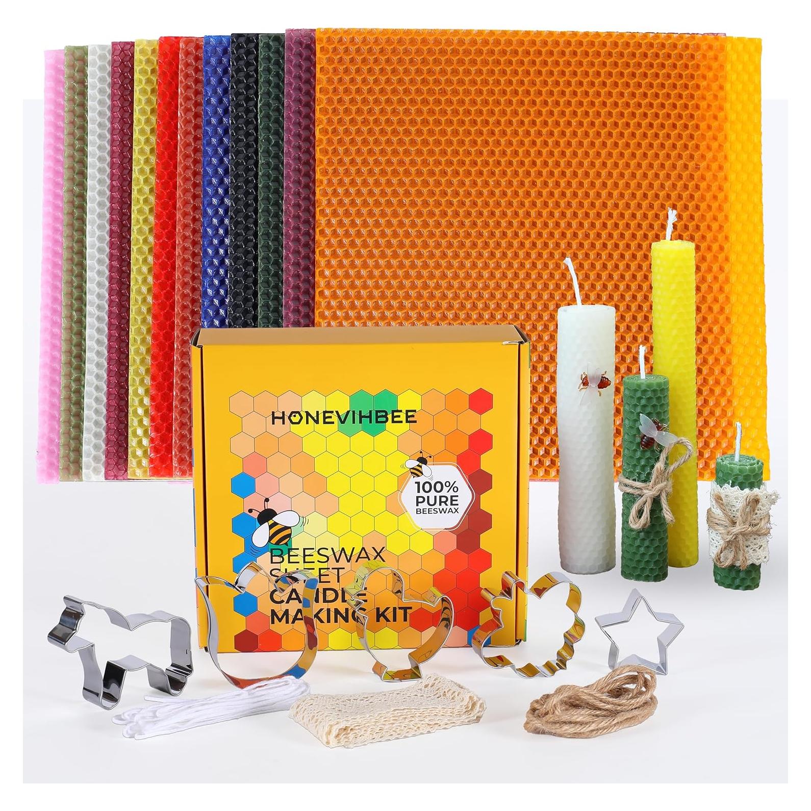 Kit de Fabricación de Velas HONEVIHBEE - 12 Hojas de Cera de Abeja 100% Pura