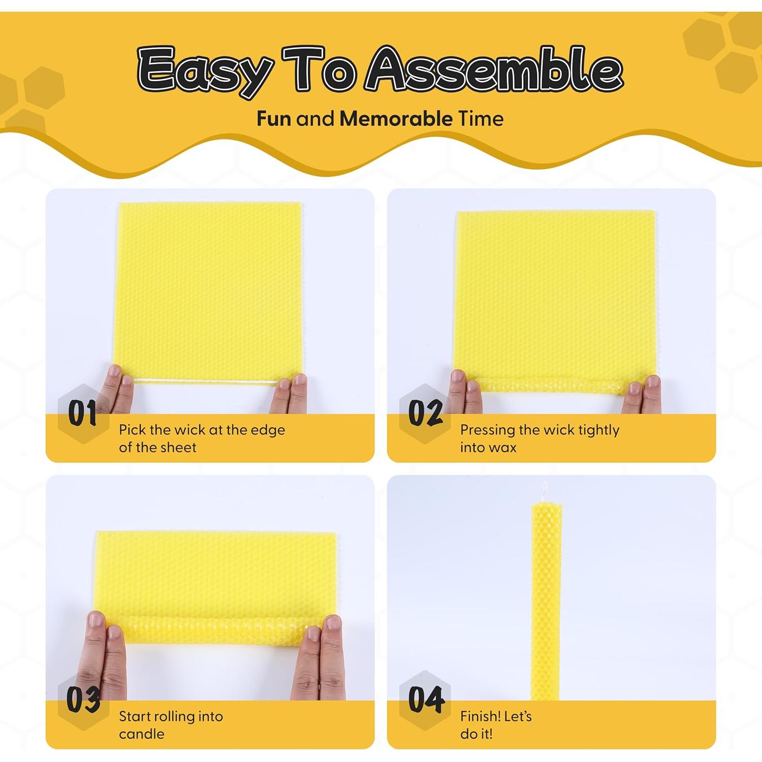 Kit de Fabricación de Velas HONEVIHBEE - 12 Hojas de Cera de Abeja 100% Pura