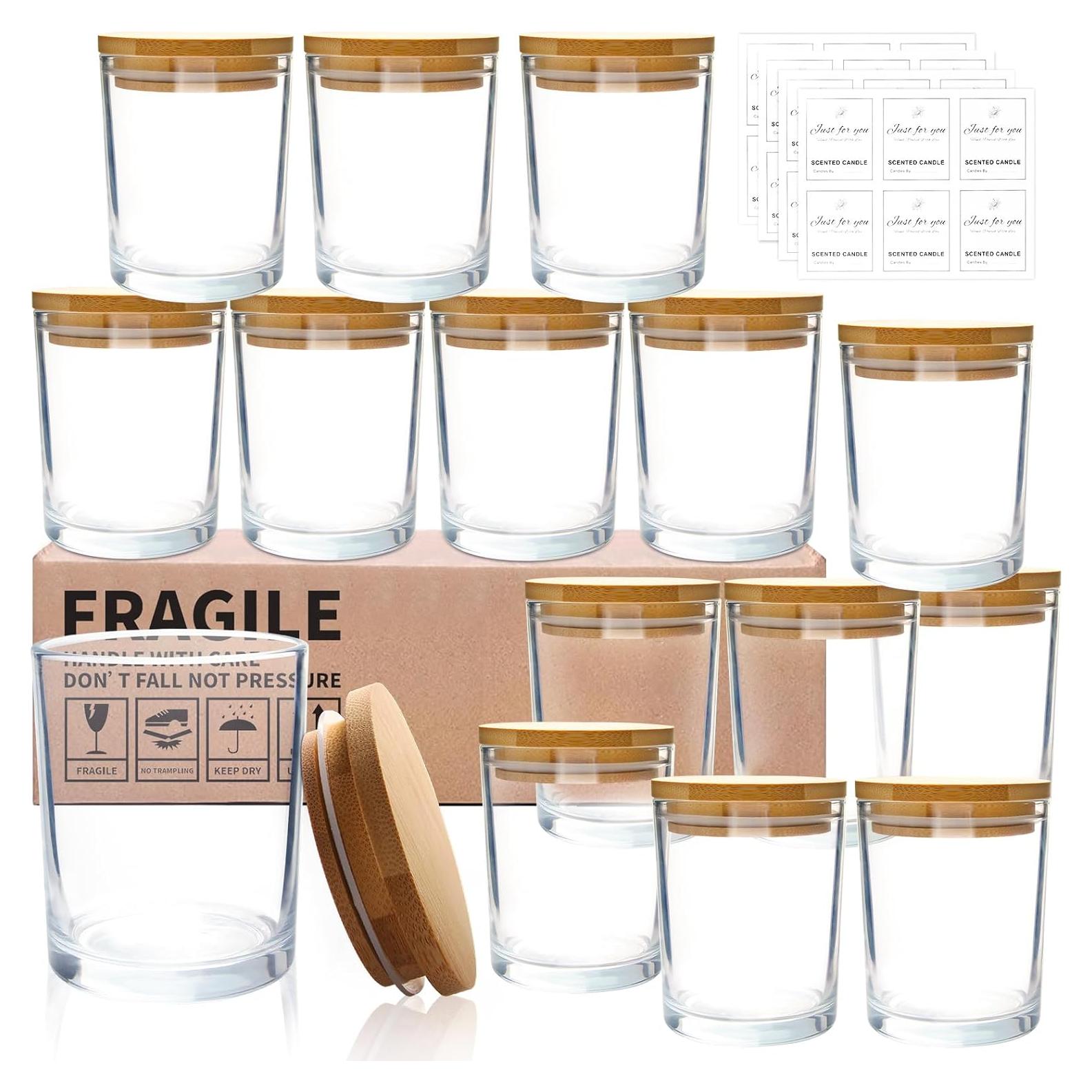 Paquete de 15 Tarros de Vela CONNOO 198g con Tapas de Bambú