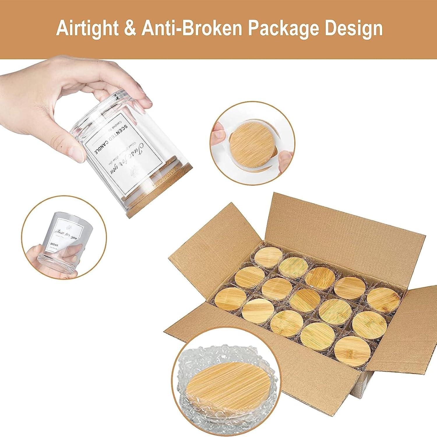 Paquete de 15 Tarros de Vela CONNOO 198g con Tapas de Bambú