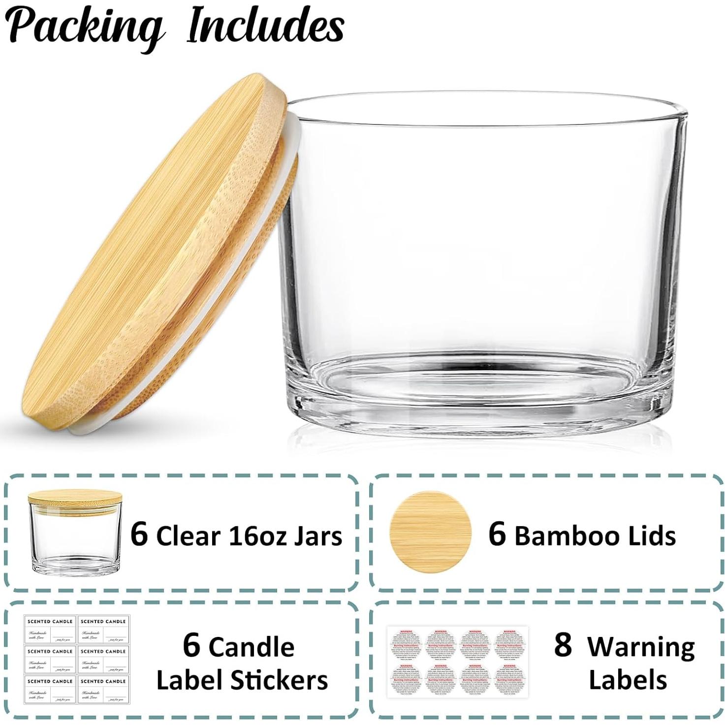 Jarras de Vela de Vidrio SUPMIND 16oz - 6 Paquetes con Tapa