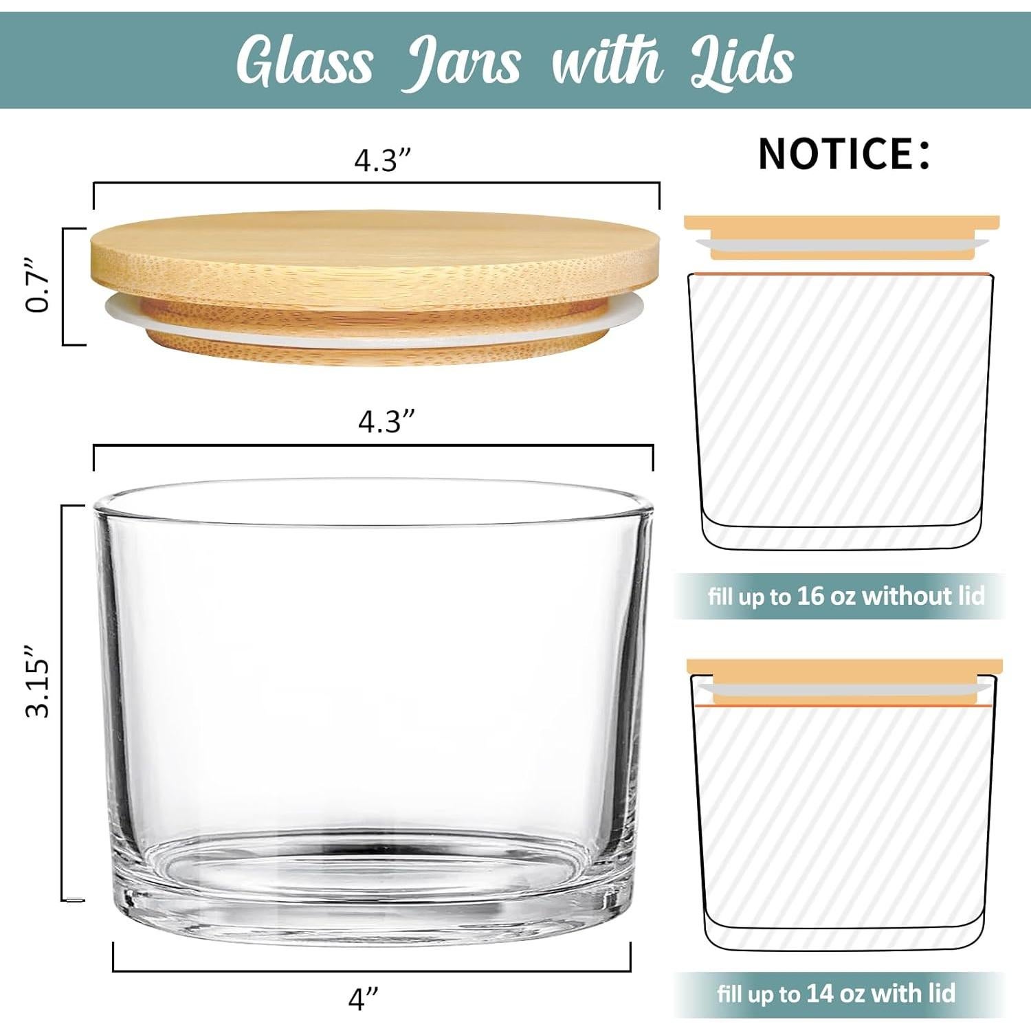 Jarras de Vela de Vidrio SUPMIND 16oz - 6 Paquetes con Tapa