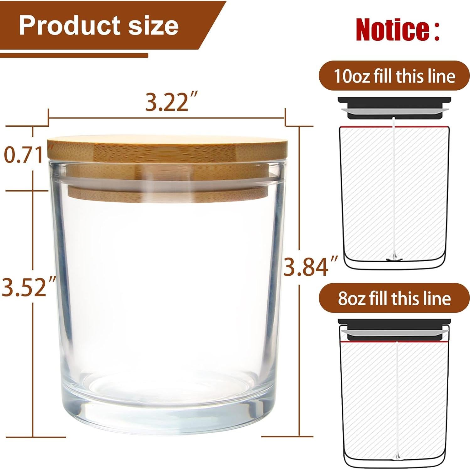 Tarros de Velas de Vidrio CONNOO 295g con Tapas de Bambú - 12 Piezas