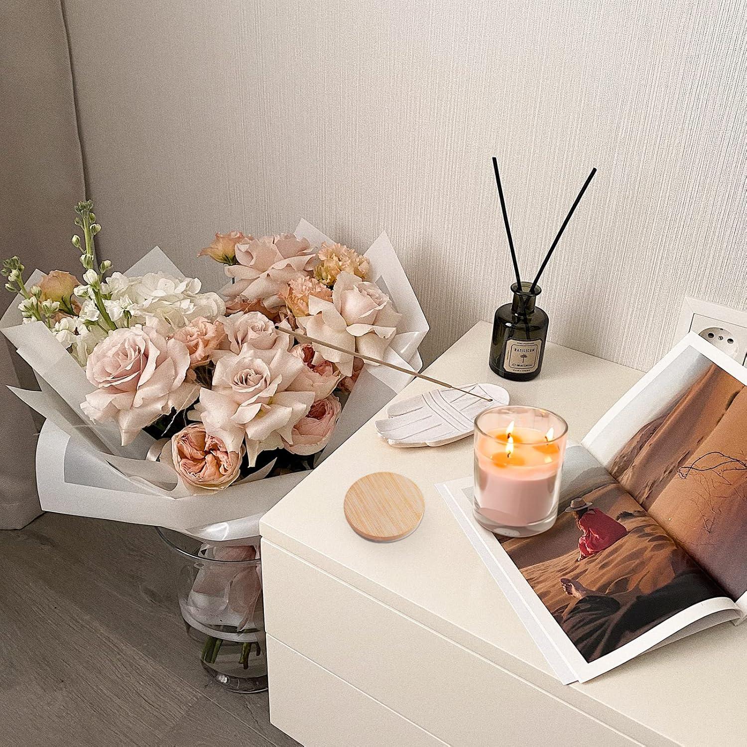 Tarros de Velas de Vidrio CONNOO 295g con Tapas de Bambú - 12 Piezas