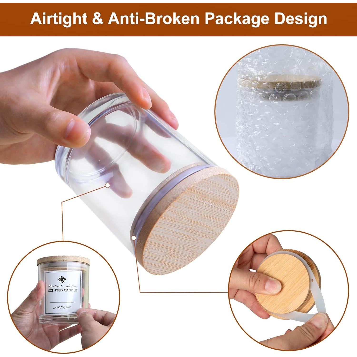 Tarros de Velas de Vidrio CONNOO 295g con Tapas de Bambú - 12 Piezas