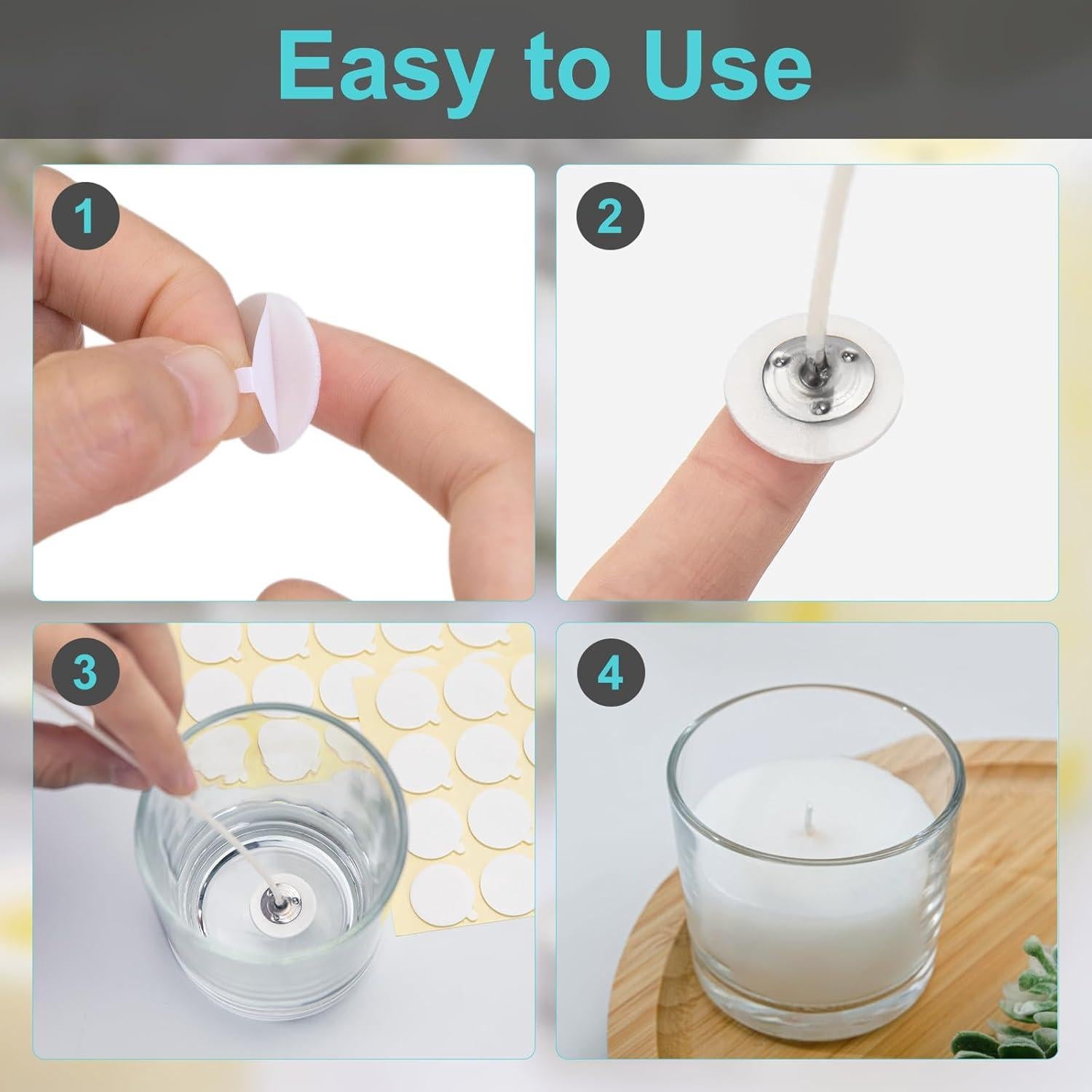 2400 Pegatinas para Mechas de Velas Aubeco - Doble Cara Resistente al Calor