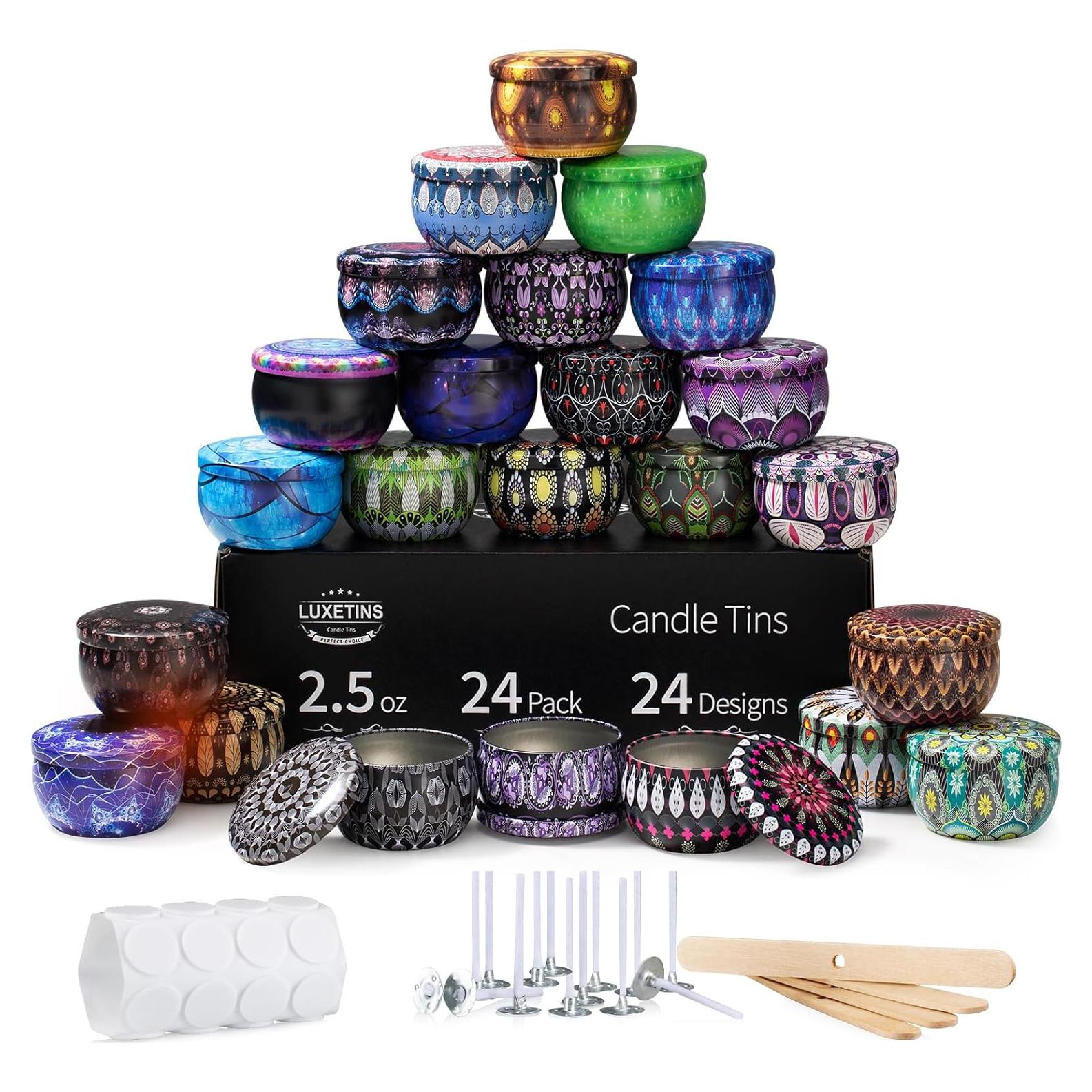 Kit para hacer velas Luxetins 24 tarros de metal coloridos