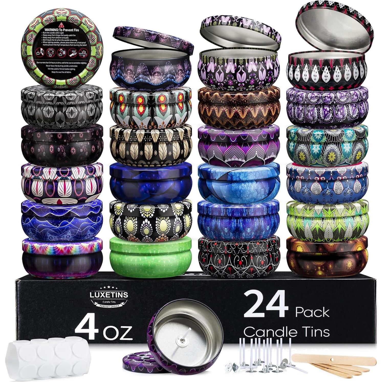 Kit para hacer velas Luxetins 24 tarros de metal coloridos