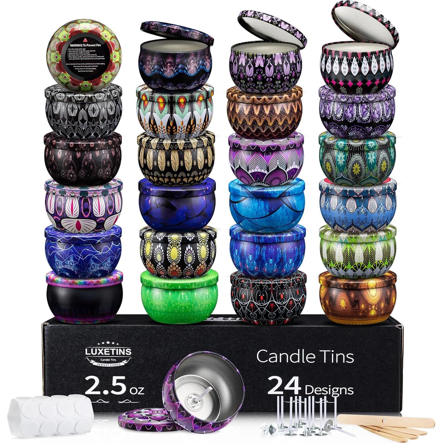 Kit para hacer velas Luxetins 24 tarros de metal coloridos