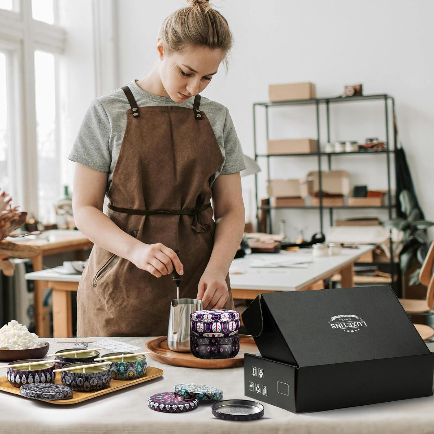 Kit para hacer velas Luxetins 24 tarros de metal coloridos