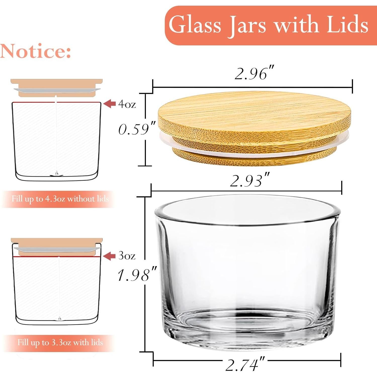 Tarros de Vela de Vidrio CONNOO 4oz - Paquete de 15 con Tapas