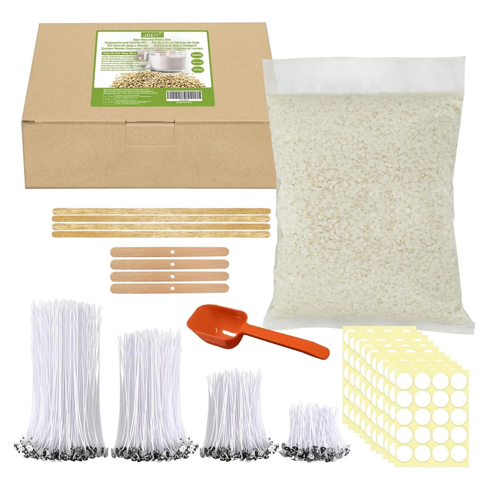 Kit de Velas DIY JBEIY - 1 kg Cera de Soja, 200 Mechas