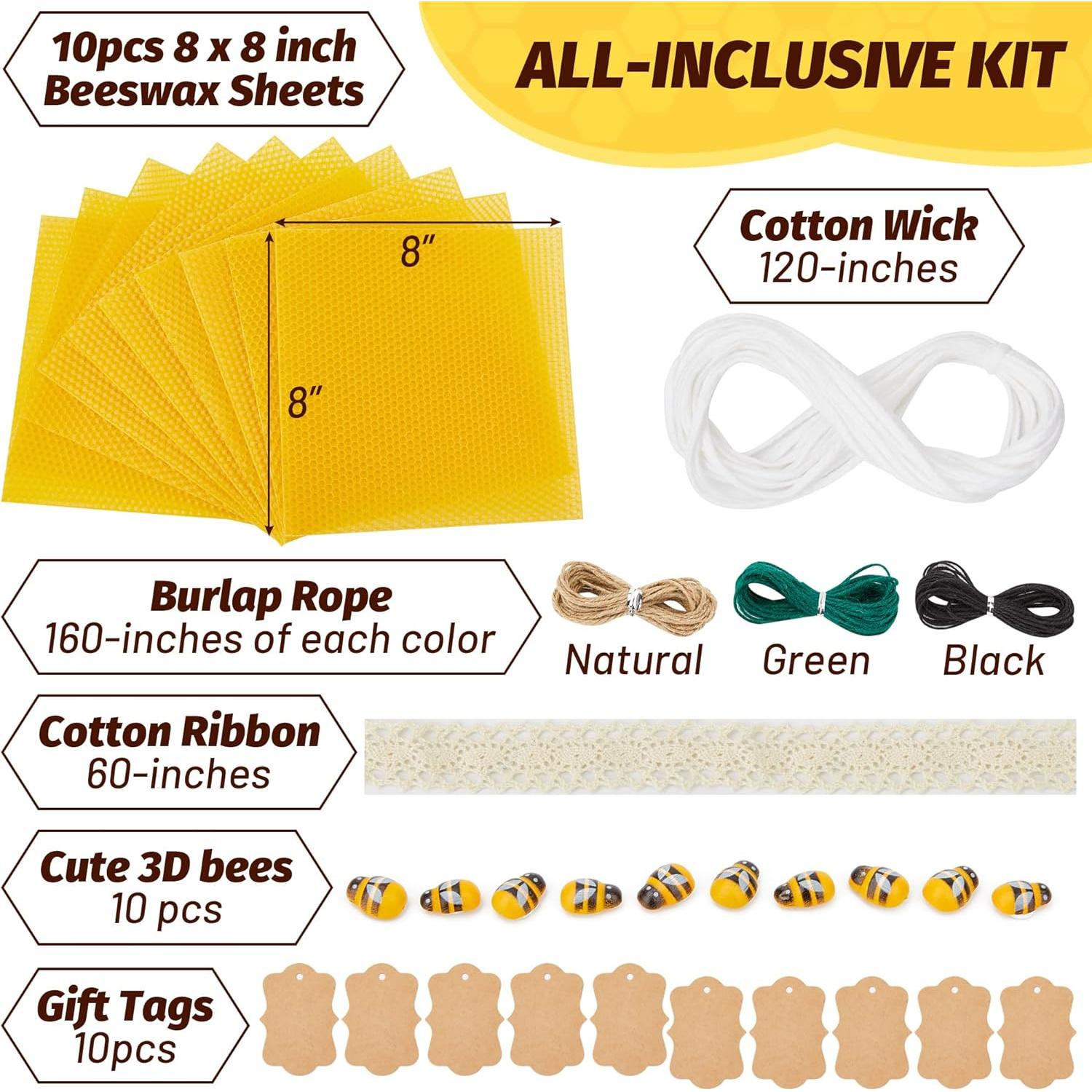 Kit de Fabricación de Velas de Cera de Abeja HASSLICKIT - 10 Hojas 20.32 cm