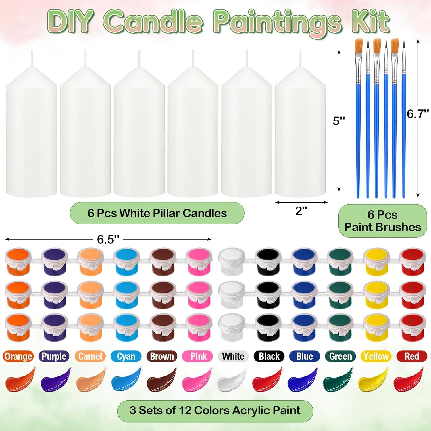 Kit de Pintura de Velas MTLEE 48 Pcs DIY con 6 Velas Blancas