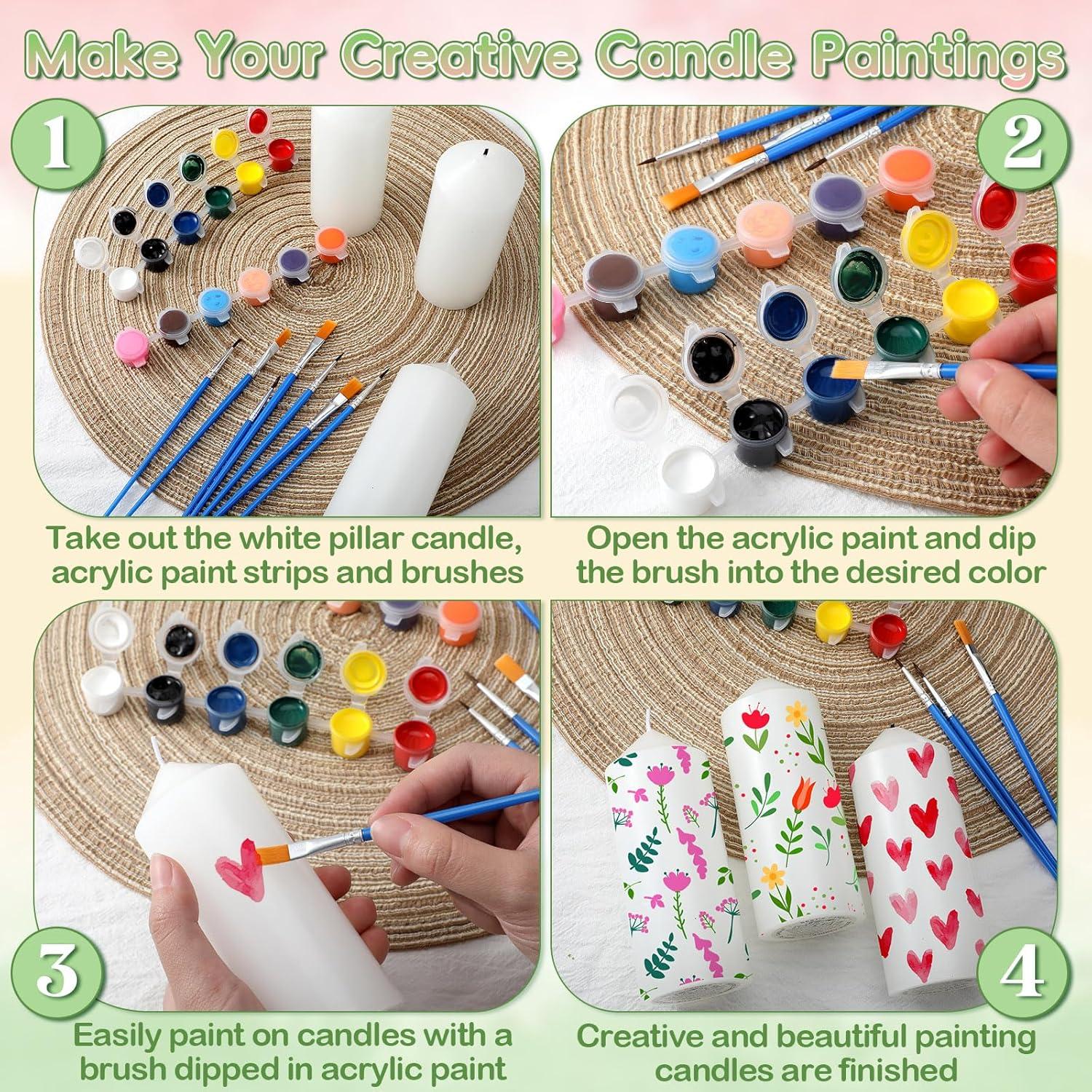 Kit de Pintura de Velas MTLEE 48 Pcs DIY con 6 Velas Blancas