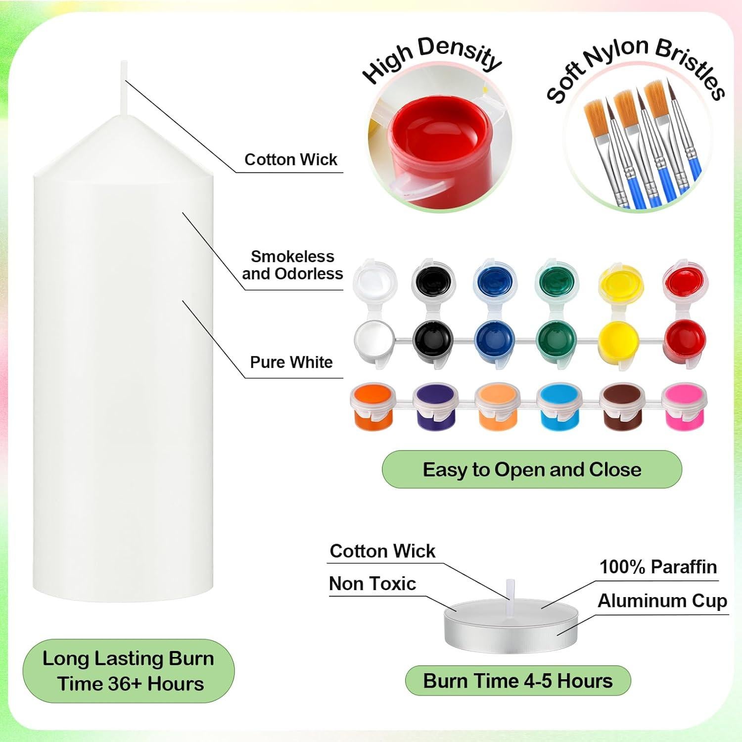 Kit de Pintura de Velas MTLEE 48 Pcs DIY con 6 Velas Blancas