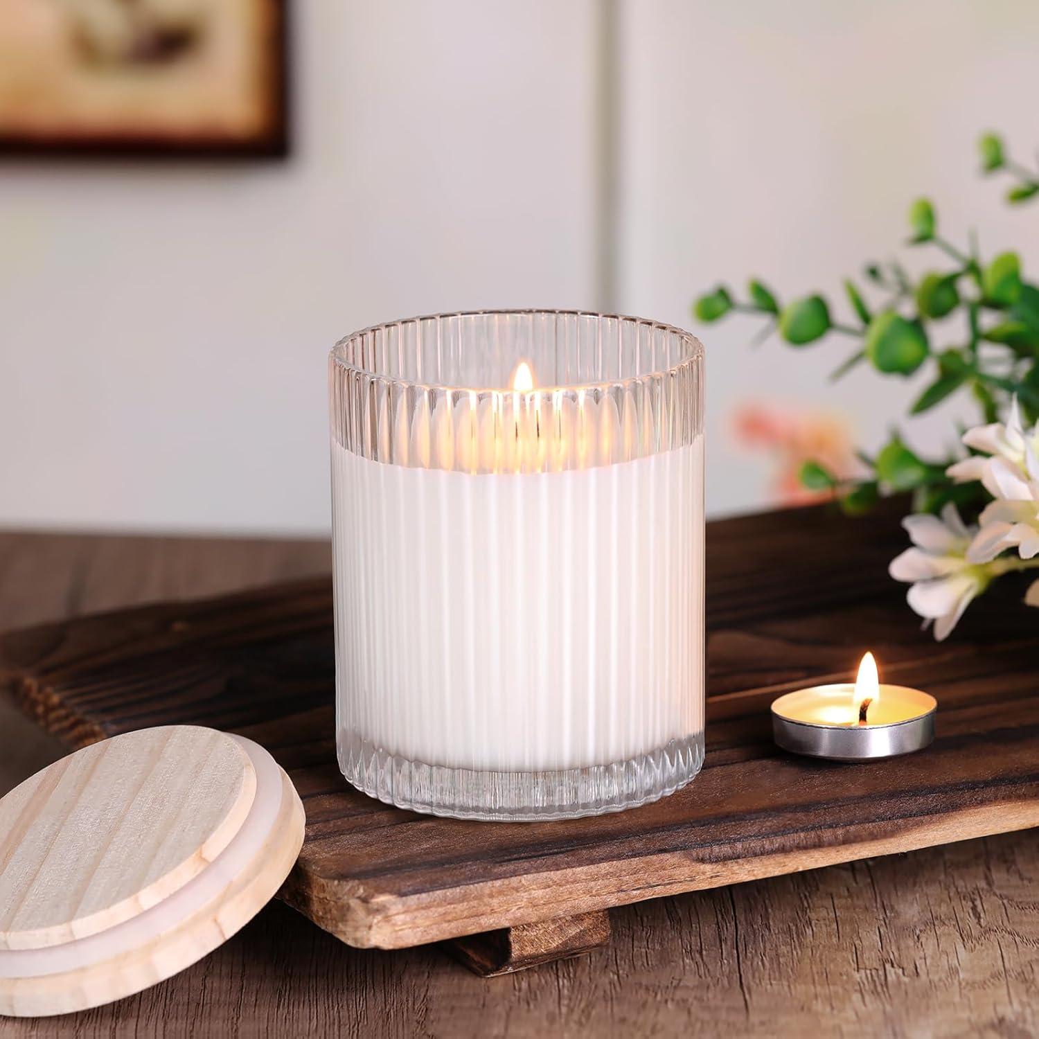 Set de 8 Frascos de Vela de Vidrio 10 OZ Sunnyfuture con Tapa de Madera