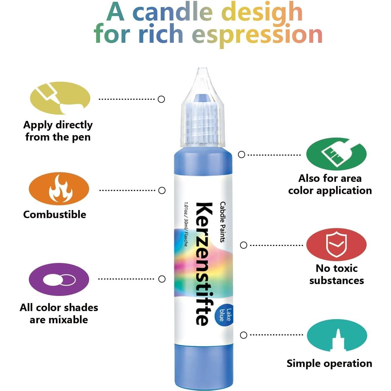 Bolígrafo de Cera para Velas GooBoom, 16 Colores No Tóxicos