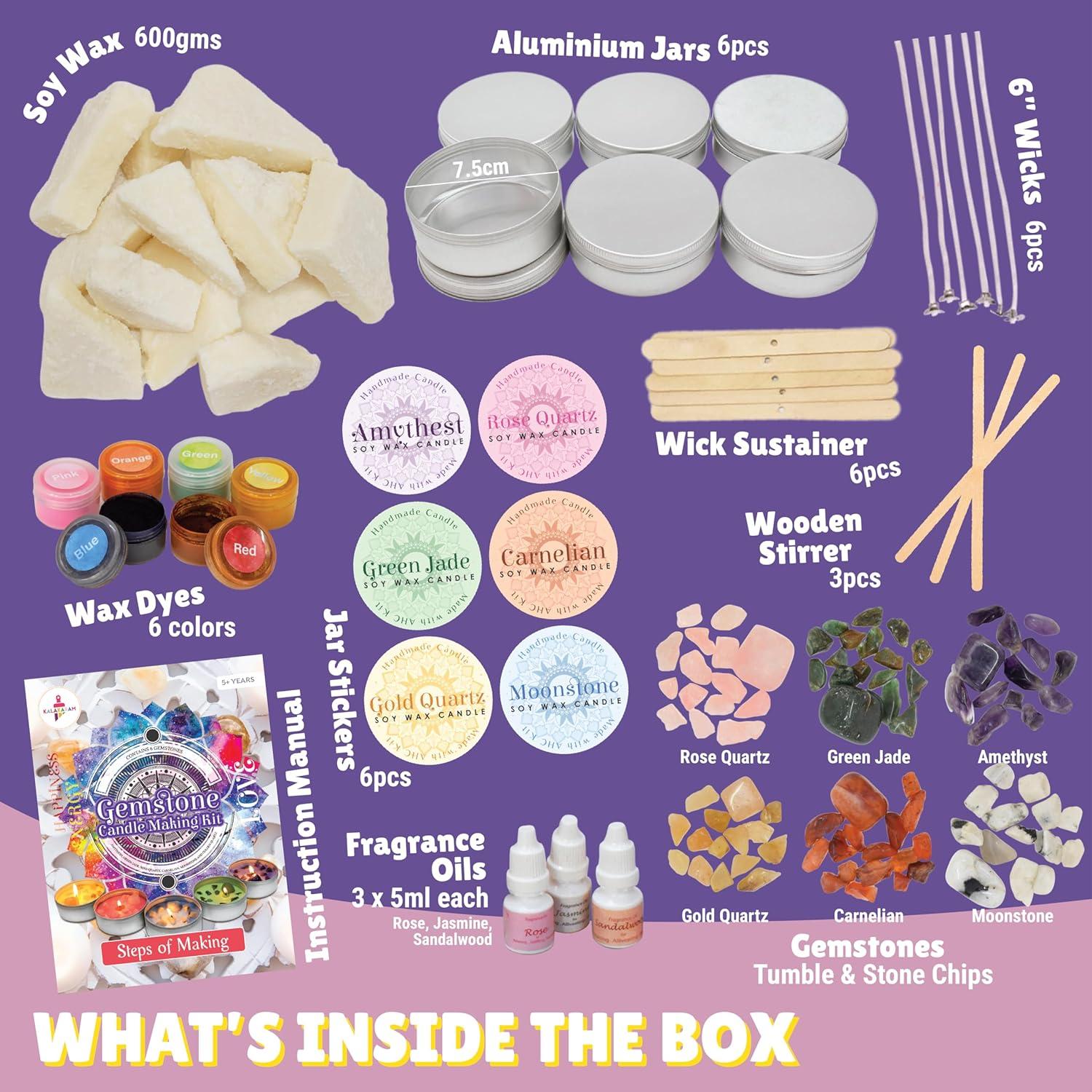 Kit de Fabricación de Velas DIY Kalakaram - 6 Tarros, Cera de Abejas, Aromas