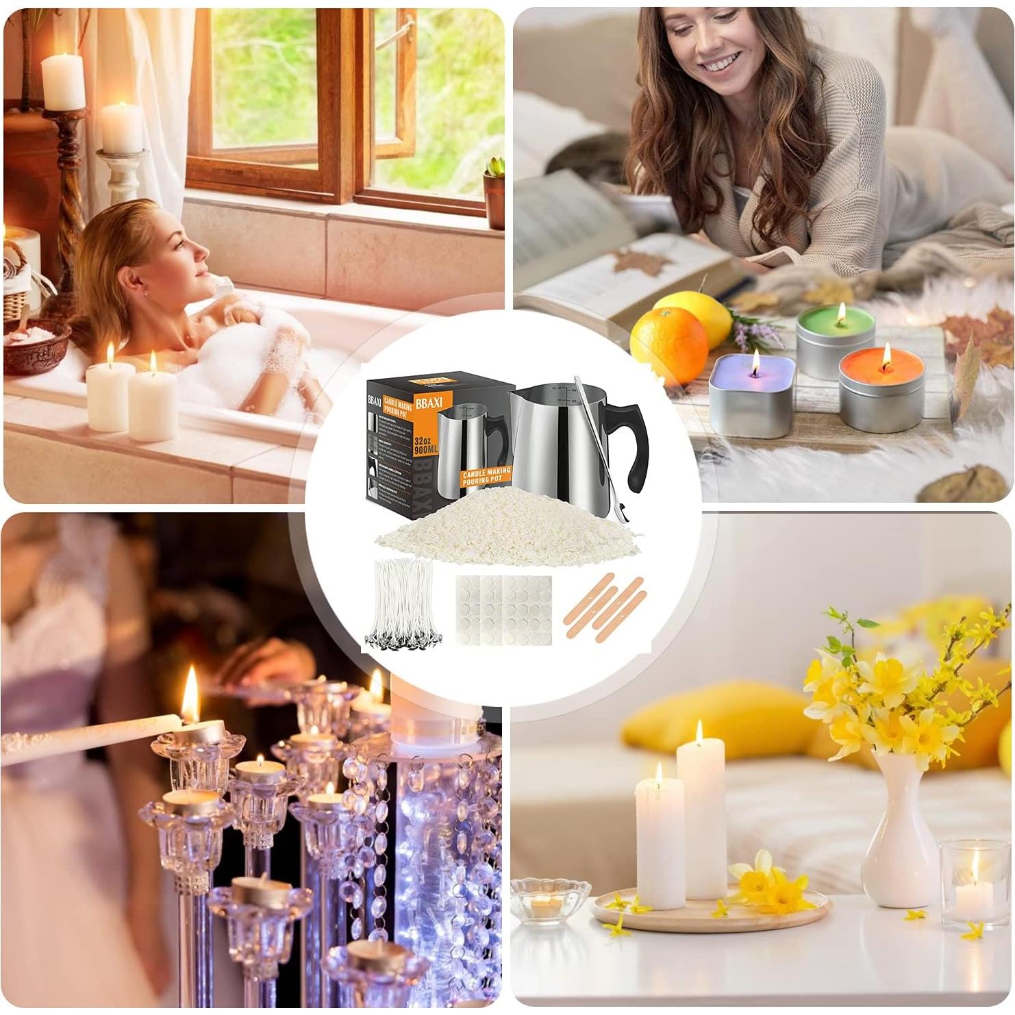 Kit de Fabricación de Velas BBAXI - Olla 900ml, Cera Soja 450g