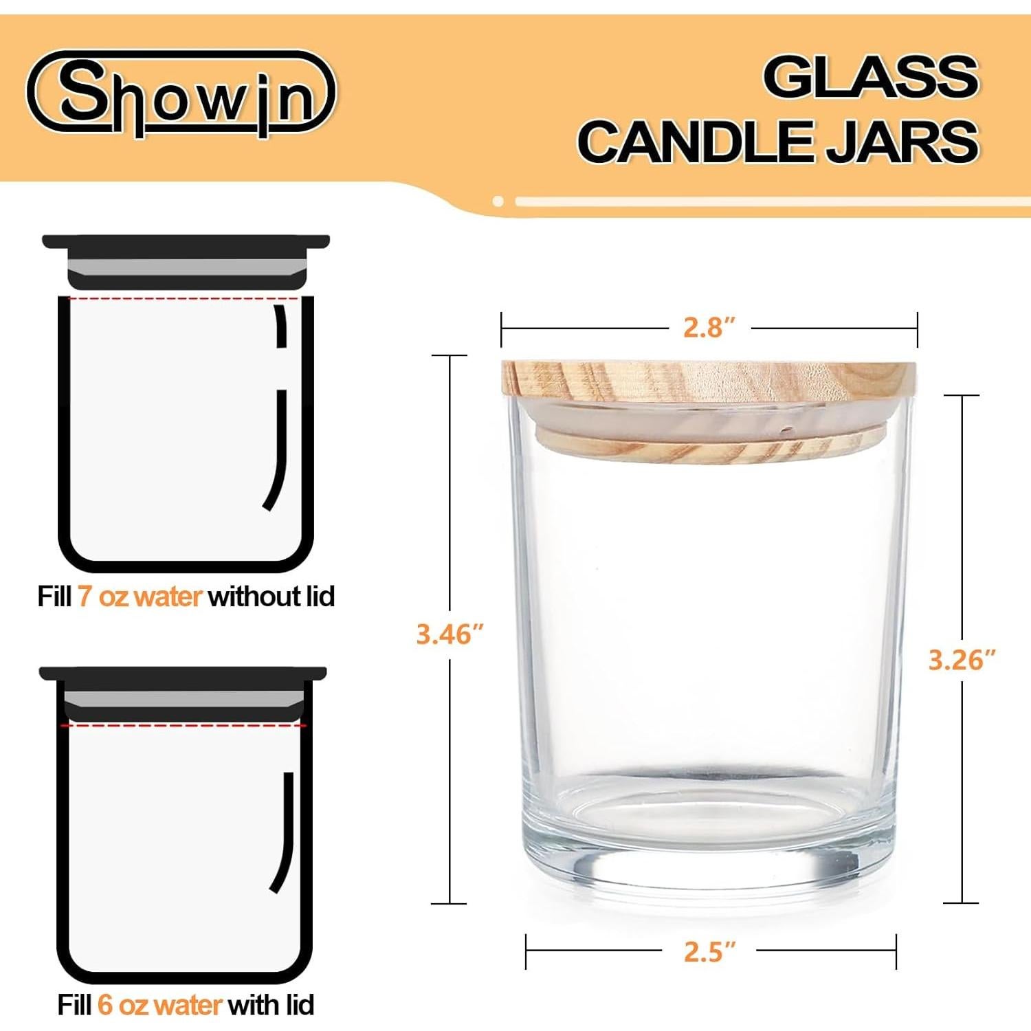 Tarros de Vela de Vidrio SHOWIN 7oz 16 Pcs con Tapa de Madera