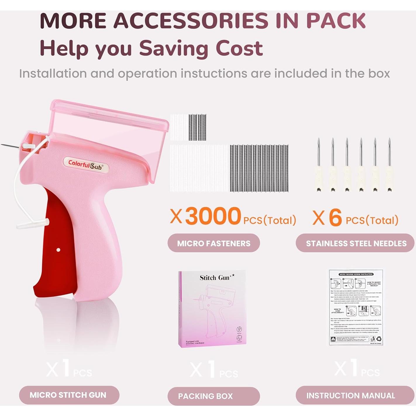 Pistola de Puntadas ColorfulSub Rosa con 6 Agujas y 3000 Sujetadores