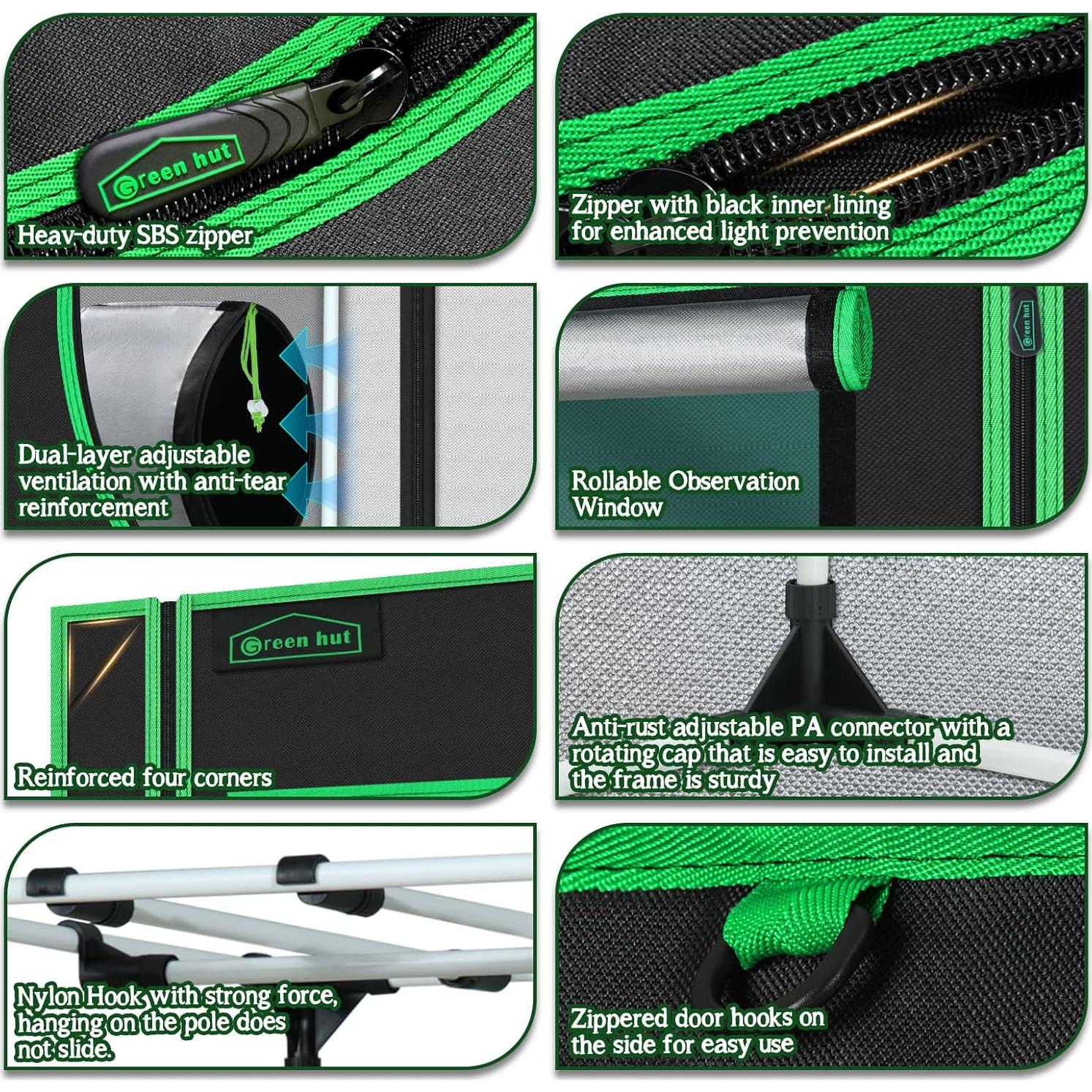 Carpa de Cultivo Interior Green Hut 60x60x120 cm 600D Mylar