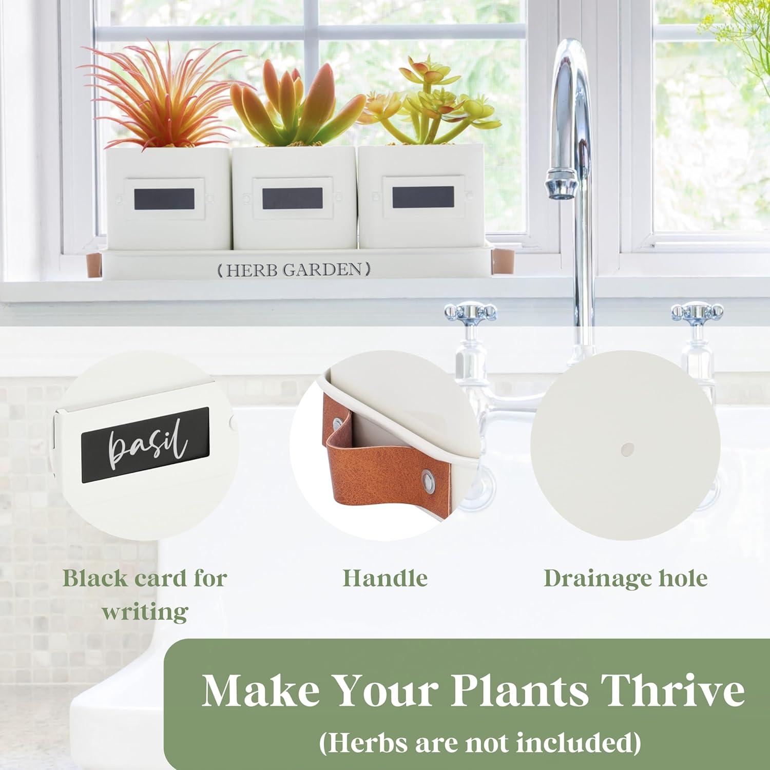 Macetas de Hierbas PERFNIQUE con Bandeja - Estilo Campestre Blanco