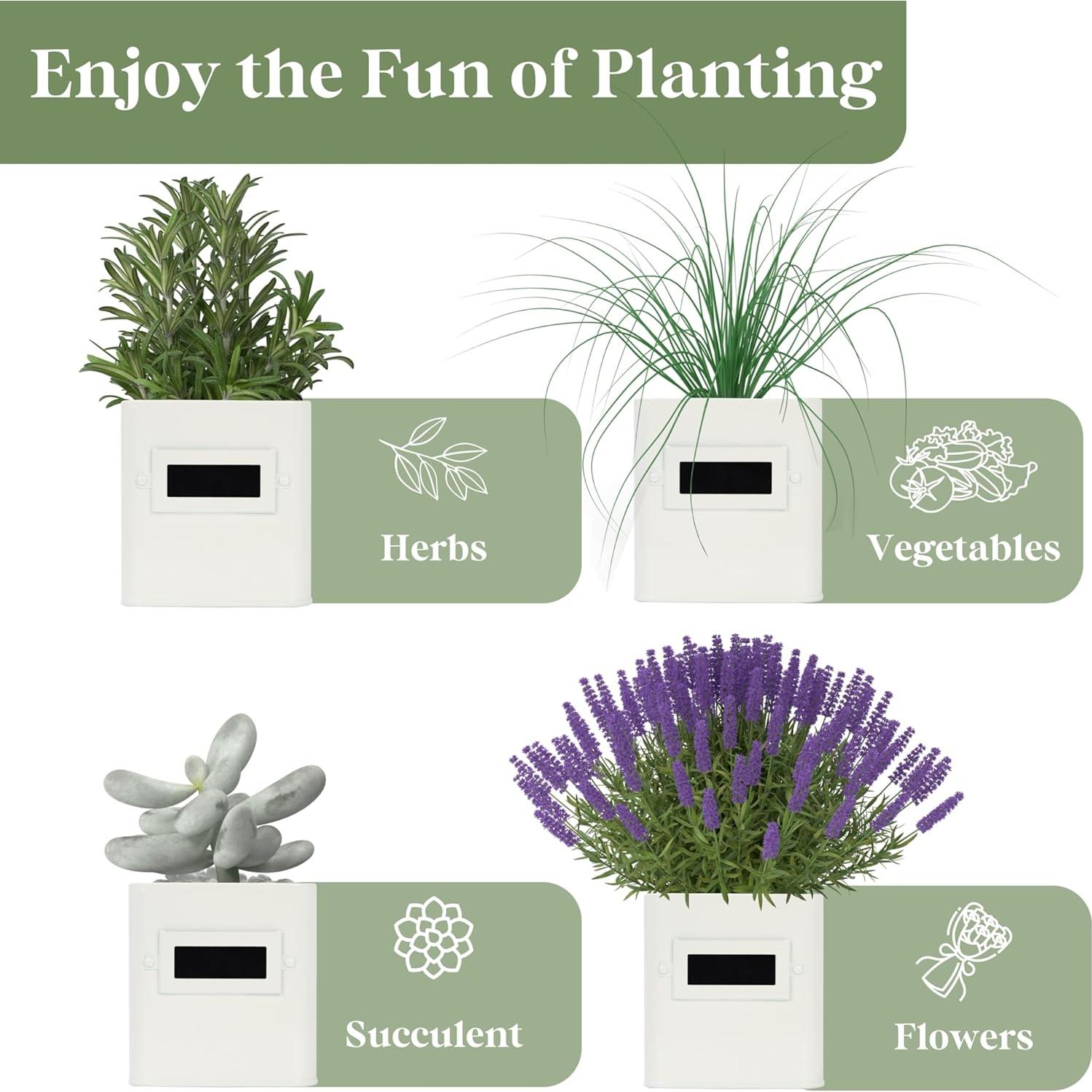 Macetas de Hierbas PERFNIQUE con Bandeja - Estilo Campestre Blanco