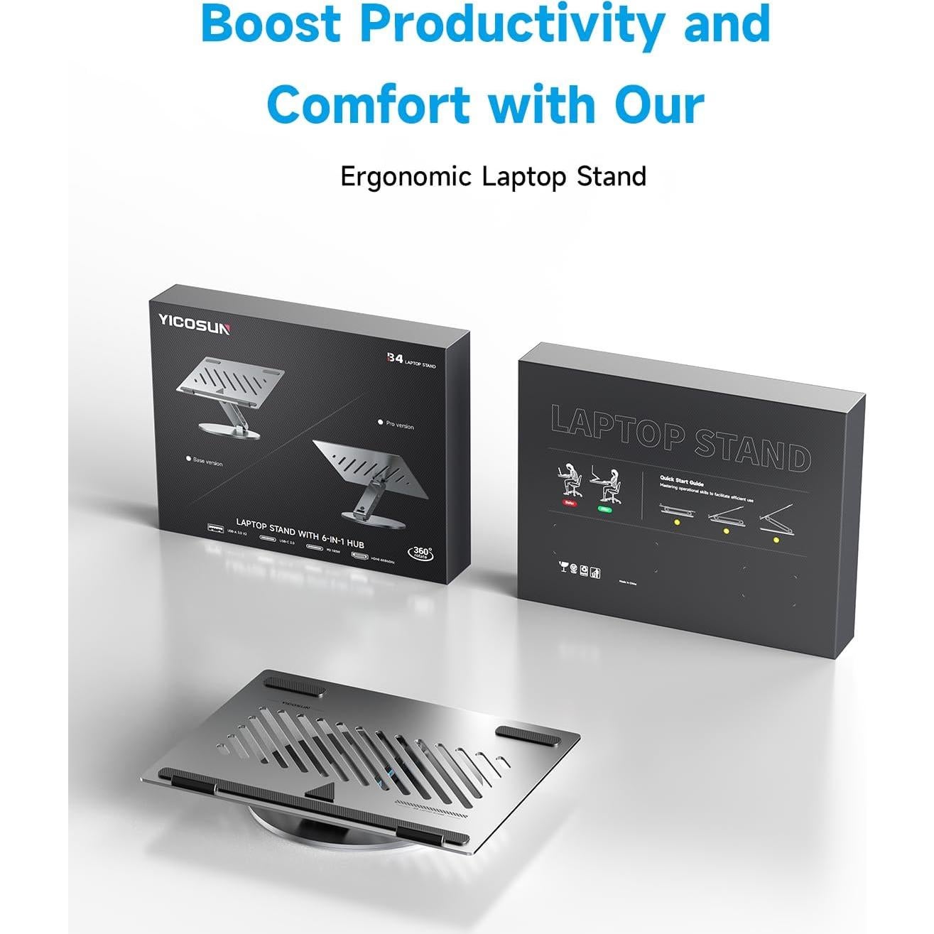 Soporte de Laptop Ajustable YICOSUN B4 - Aluminio 360° Ergonómico