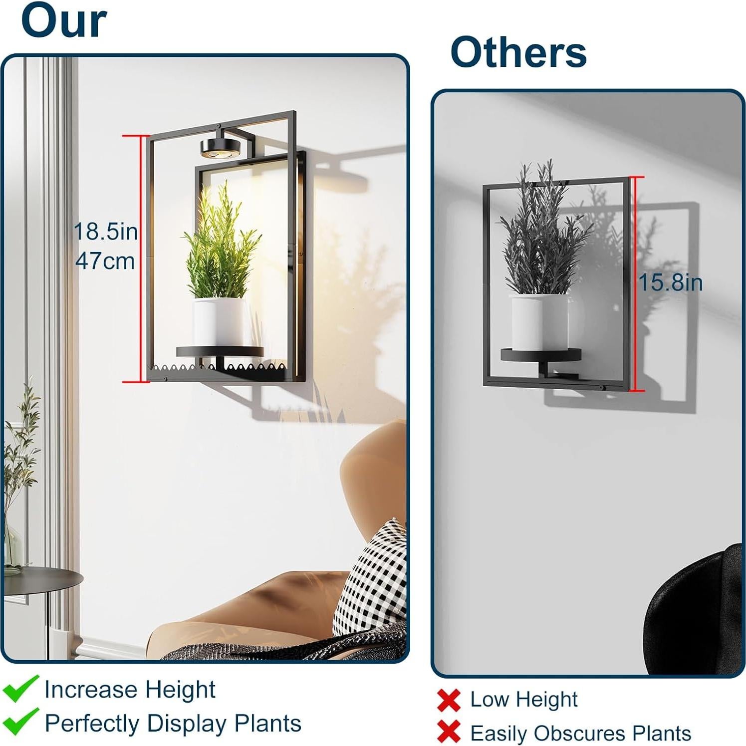 Macetas de Pared Shineled con Luz de Crecimiento, 2 Piezas