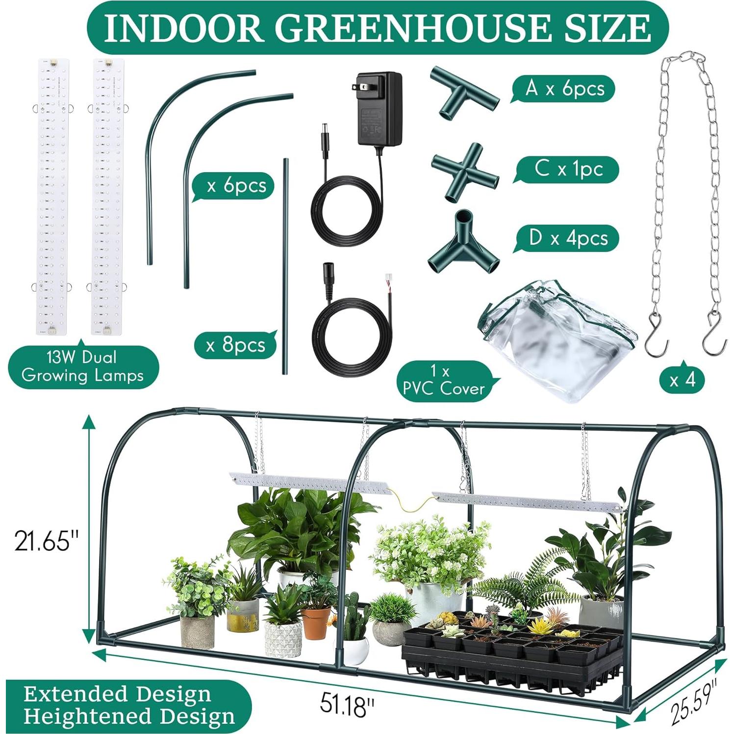 Invernadero Interior Meonum 130 cm con Luz de Crecimiento 13W