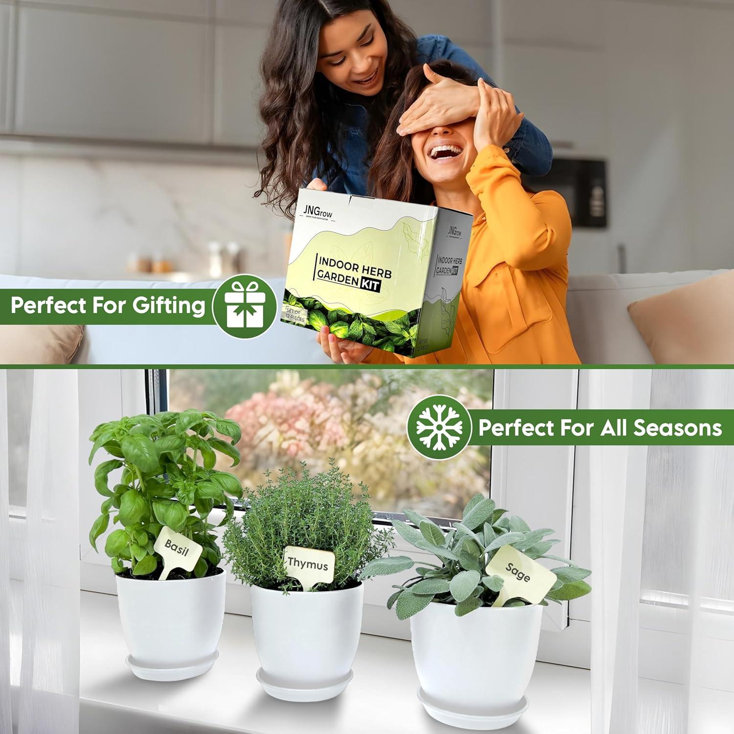 Kit de Jardín Interior JNGrow - Macetas Grandes y Regadera Blanca