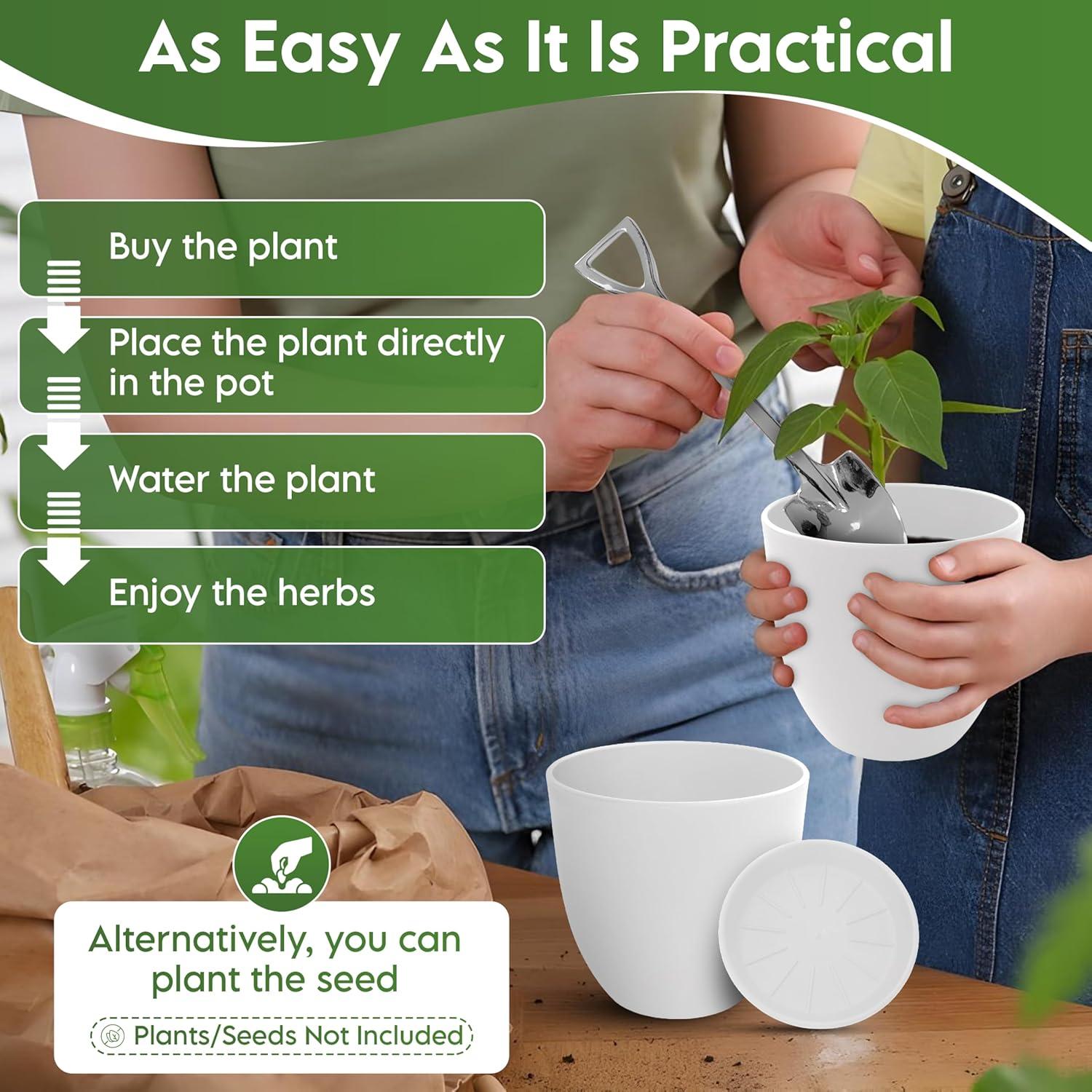 Kit de Jardín Interior JNGrow - Macetas Grandes y Regadera Blanca